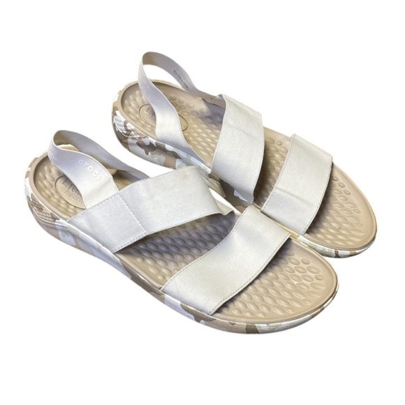 Crocs Sandals Light Ride Printed Camo Stretch Straps Womens 9 White Tan 207285 - Picture 2 of 12